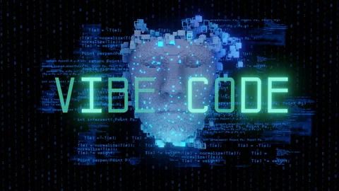 Vibe code ai digital face coding artificial intelligence 3d futuristic binar Stock Footage 318237150