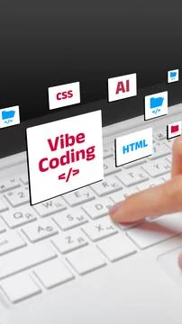 Vibe coding and programming language tools on a laptop keyboard Stock Photos