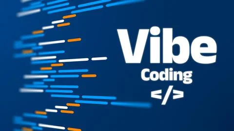 Vibe coding with colorful lines on a blue background in a digital setting Stock Illustration