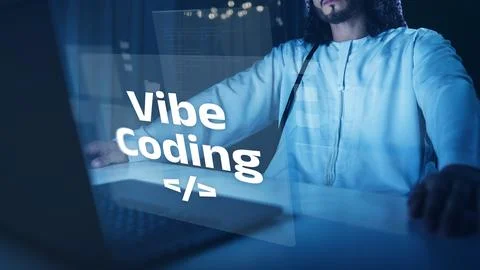 Vibe coding combines technology and creativity in a workspace during the 스톡 사진