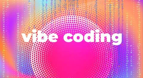 Vibe Coding Creative Technology Background with Colorful Gradient Halftone Pa Stock Illustration