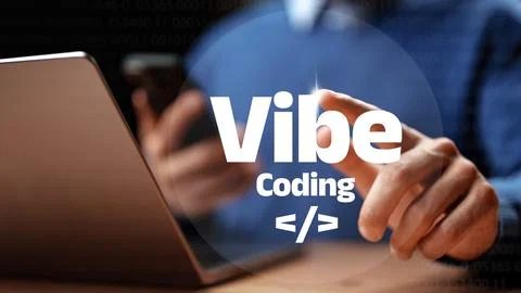 Vibe coding focuses on programming with a hands-on approach to technology and Stock Photos