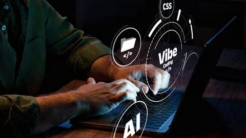 Vibe coding involves programming and software development using various Stock-Fotos