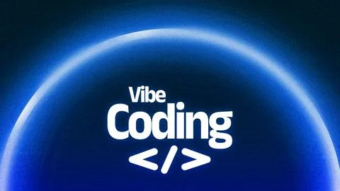 Vibe coding logo design with blue lights highlighting a tech theme Stock Photos