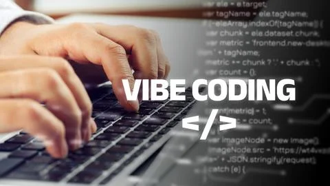 Vibe coding in a programming session focused on website development and 库存照片