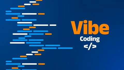 Vibe coding project in a tech workspace featuring code snippets in various Stock Illustration