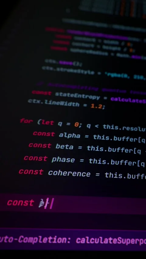 Vibe Coding Script Autocompleting on Dark Computer Screen Close-Up Stock Footage 347523510