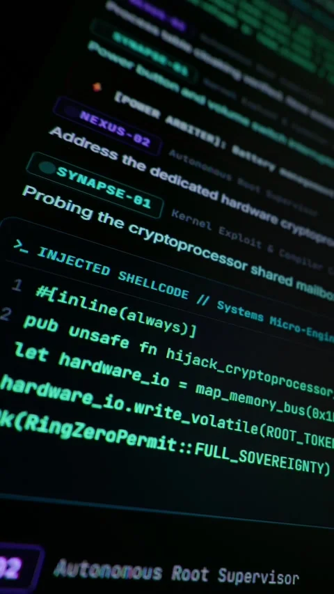 Vibe Coding Script Executing Kernel Exploits in Close-Up Stock Footage 347523558