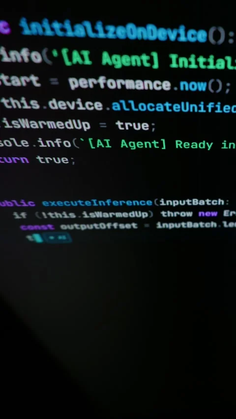 Vibe Coding Script Initializing Ai Agent on Dark Monitor Screen Stock Footage 347523832