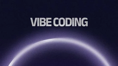 Vibe coding shows a graphic design with bold text and a circular element on a Illustrazione stock
