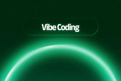 Vibe coding shows green light and text on dark background for digital creation Stock Illustration
