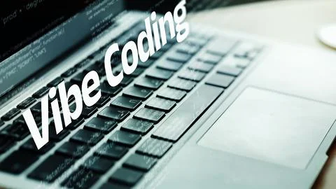 Vibe coding for software development on a laptop in a modern workspace during Stock Photos