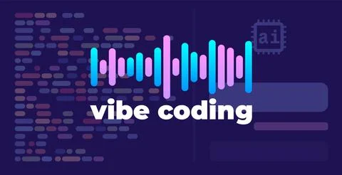 Vibe Coding Text with Colorful Audio Sound Waveform Visualization and AI Pr.. Stock Illustration