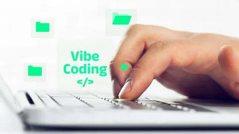 Vibe coding in a workspace with a focus on technology and programming Stock Photos