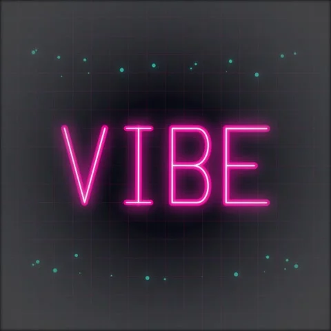 Vibe Neon Sign Glows on Grid Background with Particles - Retro Synthwave Ae.. Stock Footage 346283424