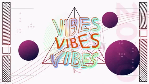 VIBES text animation over geometric shapes and purple spheres Stock Footage 310821410