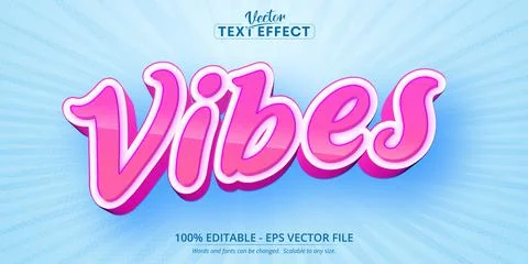 Vibes text, cartoon style editable text effect Stock Illustration