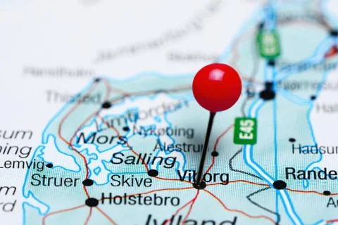 Viborg pinned on a map of Denmark Stock Photos
