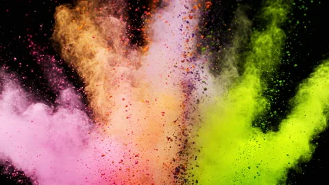 Vibrant 1000fps slow-motion showcases mesmerizing multi-color powder explosion Stock Footage 159255367