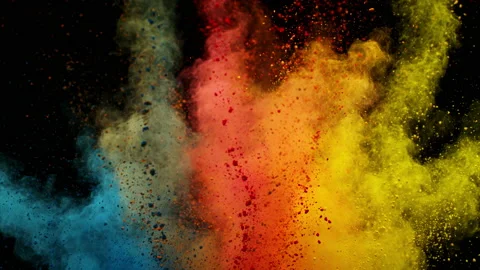 Vibrant 1000fps slow-motion showcases mesmerizing multi-color powder explosion Stock Footage 159258564