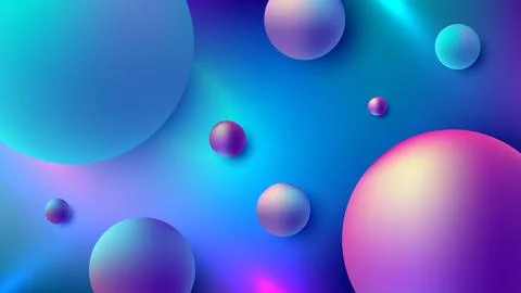 Vibrant 3D abstract background glowing neon spheres in purple, pink, and bl.. Stock Illustration