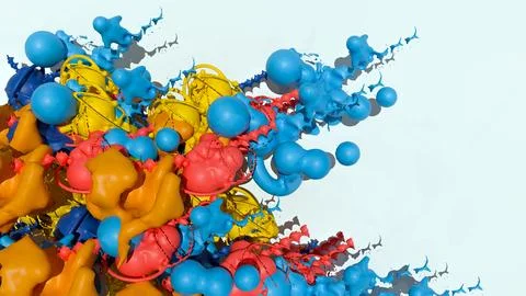 Vibrant 3D Abstract Composition with Organic Shapes and Colors Splash Illus.. Illustrazione stock