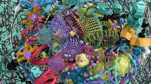 Vibrant 3D Abstract Composition with Organic and Geometric Elements Stockillustratie
