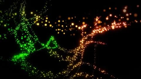 Vibrant 3D abstract render with glowing particle effects on black background Stock Footage 342363184