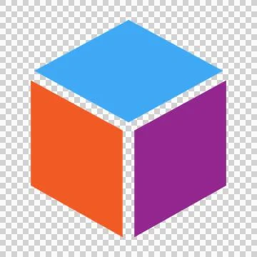 A vibrant 3D cube icon featuring blue, orange, and purple faces. Stock Illustration