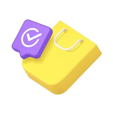 Vibrant 3D icon features a purple checkmark representing approval and a brigh Stock Illustration