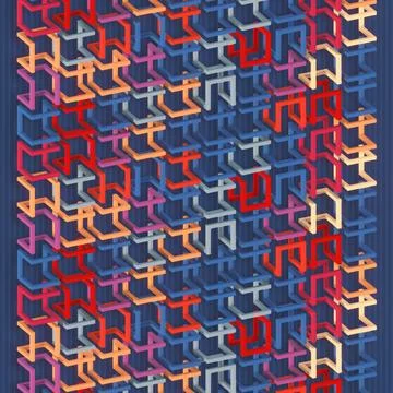 Vibrant 3D Interlocking Geometric Grid Pattern in Red and Blue Illustrazione stock
