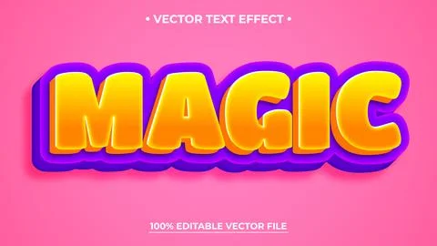 Vibrant 3D "MAGIC" Text Effect with Orange, Purple, and Pink Background. Stock Illustration