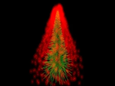 Vibrant 3d particles forming into a glowing red , green pine / Christmas tree Video stock 69923375