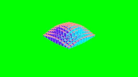 A vibrant 3d pixel art structure centered on a solid green background Video stock 341839498