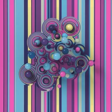 Vibrant 3D Pop Art Abstract with Spheres and Vertical Stripes Stock Illustration