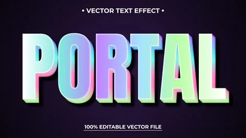 Vibrant 3D "PORTAL" Text Effect with Gradient Colors on Dark Background Stock Illustration