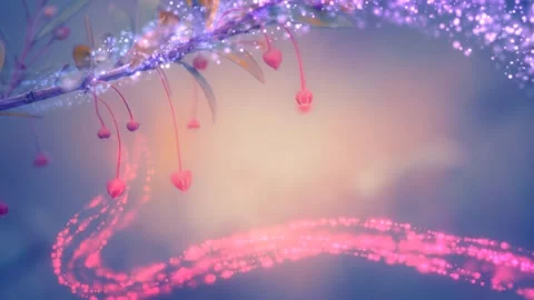 Vibrant 3D render of glowing, luminous abstract light trails with hanging Stock Footage 346888126