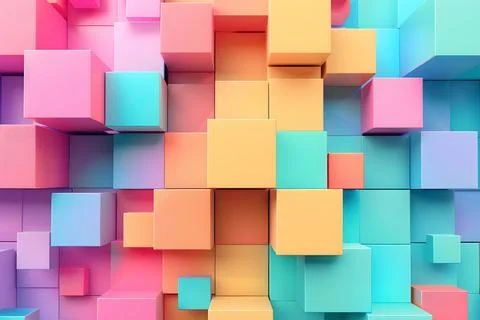 Vibrant 3d render of multicolored cubes with a modern, abstract pattern Stock Photos