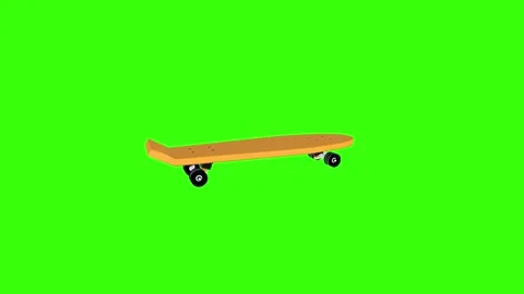 Vibrant 3D rendering of an orange skateboard on a green background Stock Footage 287986034