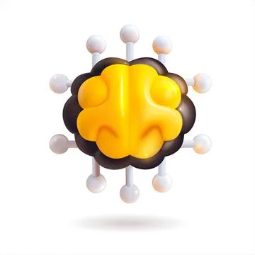 A vibrant 3D rendering of a yellow and black brain is artistically presented, Stock Illustration