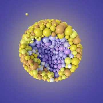 Vibrant 3D sphere with contrasting lemon yellow and lavender particles 스톡 일러스트