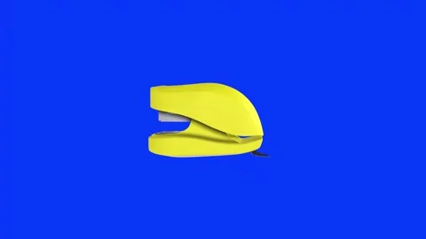 Vibrant 3D yellow stapler on a blue background Stock Footage 287012123