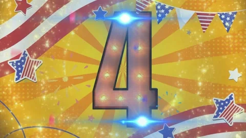 Vibrant 4th of july background with glowing number four Video stock 337444707
