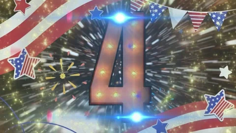 Vibrant 4th of july celebration background with glowing number four Stock Footage 337444704