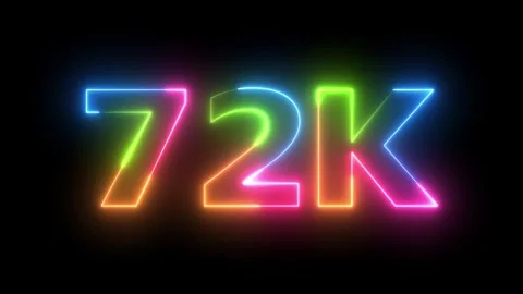 Vibrant 72K Subscribers Celebration Multicolored Neon Text Animation on Bla.. Stockbeeldmateriaal 330419519