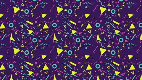 Vibrant 80s Retro Pattern with Geometric Shapes in Purple and Neon Colors Stock-Footage 341926072