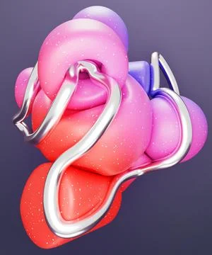 Vibrant abstract 3D composition with colorful geometric shapes and liquid chrome Illustrazione stock