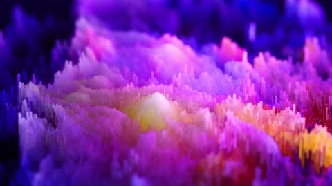 Vibrant Abstract 3D Landscape with Multicolored Pixel Blocks and Dreamlike .. Stock Footage 341781539
