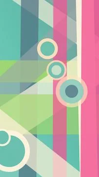 A vibrant abstract arrangement of overlapping circles, rectangles, and diag.. Illustrazione stock