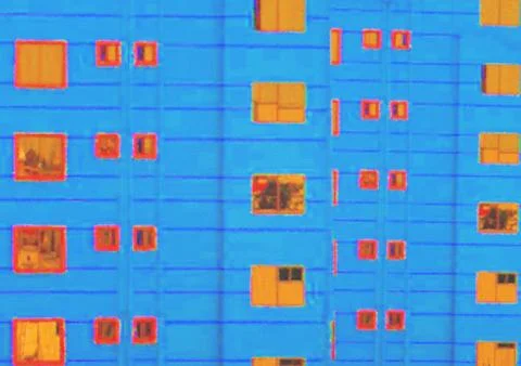 Vibrant abstract artwork featuring a blue grid background with orange squar.. 스톡 일러스트